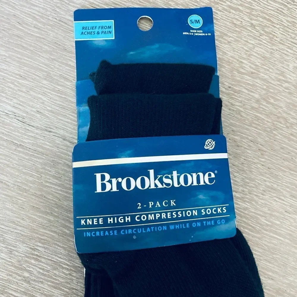 Brookstone 2-Pair Black Compression Socks S/M